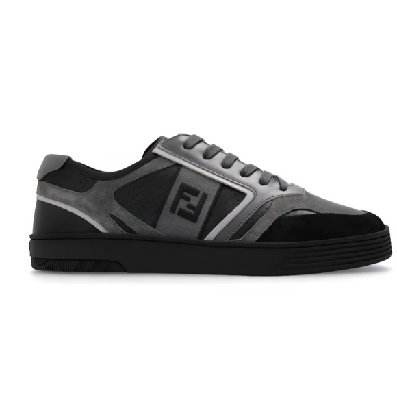 $990 Fendi Step FF Logo Embr Leather Sneakers Black & Gray EU 43 UK 9 US 10 BNIB